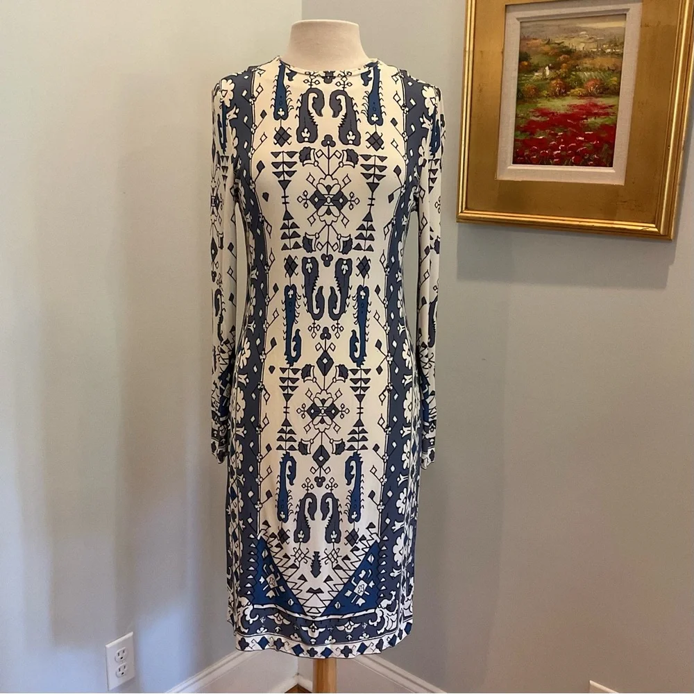 Tory‎ Burch Matte Jersey Lisbon Blue & White Dress